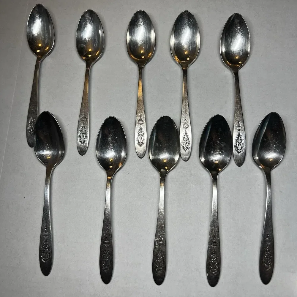 Antique 1923 Oneida Community Silverplate BIRD OF PARADISE Teaspoons Set of 10